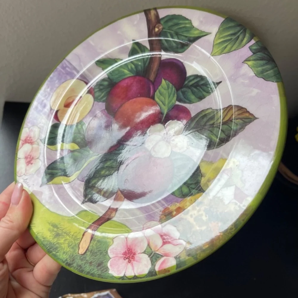 Set of 4 Villa d’Este Italy Plum Fruit Plates Floral Dessert Plates Vintage